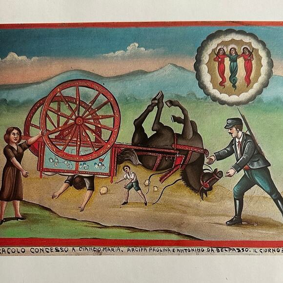 Overturned Cart, Painting Print, Naive Art, People, Book Page, ~ 250727-WH 190 A - Picture 1 of 2